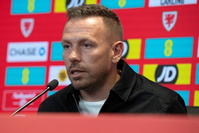 280825 - Wales Manager, Craig Bellamy speaks in a Press Conference at the FAW HQ in Cardiff to announce his squad for the upcoming World Cup qualifier against Kazakhstan 