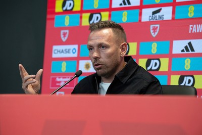 280825 - Wales Manager, Craig Bellamy speaks in a Press Conference at the FAW HQ in Cardiff to announce his squad for the upcoming World Cup qualifier against Kazakhstan 