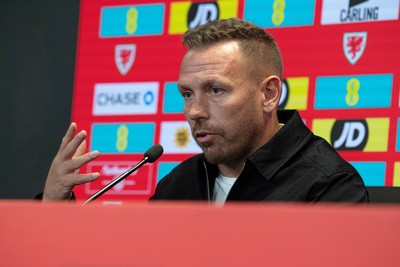 280825 - Wales Manager, Craig Bellamy speaks in a Press Conference at the FAW HQ in Cardiff to announce his squad for the upcoming World Cup qualifier against Kazakhstan 