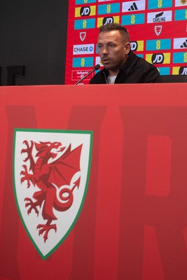 280825 - Wales Manager, Craig Bellamy speaks in a Press Conference at the FAW HQ in Cardiff to announce his squad for the upcoming World Cup qualifier against Kazakhstan 