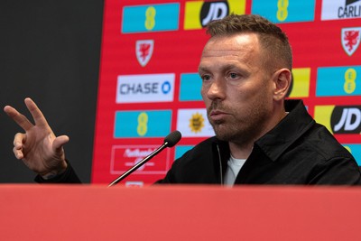 280825 - Wales Manager, Craig Bellamy speaks in a Press Conference at the FAW HQ in Cardiff to announce his squad for the upcoming World Cup qualifier against Kazakhstan 