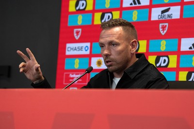 280825 - Wales Manager, Craig Bellamy speaks in a Press Conference at the FAW HQ in Cardiff to announce his squad for the upcoming World Cup qualifier against Kazakhstan 