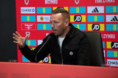 280825 - Wales Manager, Craig Bellamy speaks in a Press Conference at the FAW HQ in Cardiff to announce his squad for the upcoming World Cup qualifier against Kazakhstan 
