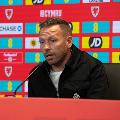280825 - Wales Manager, Craig Bellamy speaks in a Press Conference at the FAW HQ in Cardiff to announce his squad for the upcoming World Cup qualifier against Kazakhstan 