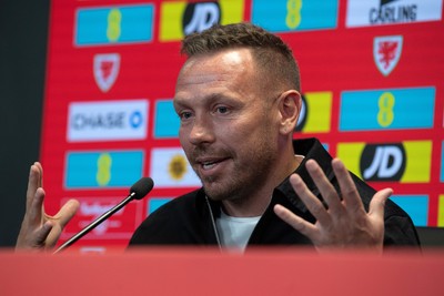 280825 - Wales Manager, Craig Bellamy speaks in a Press Conference at the FAW HQ in Cardiff to announce his squad for the upcoming World Cup qualifier against Kazakhstan 
