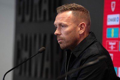 280825 - Wales Manager, Craig Bellamy speaks in a Press Conference at the FAW HQ in Cardiff to announce his squad for the upcoming World Cup qualifier against Kazakhstan 