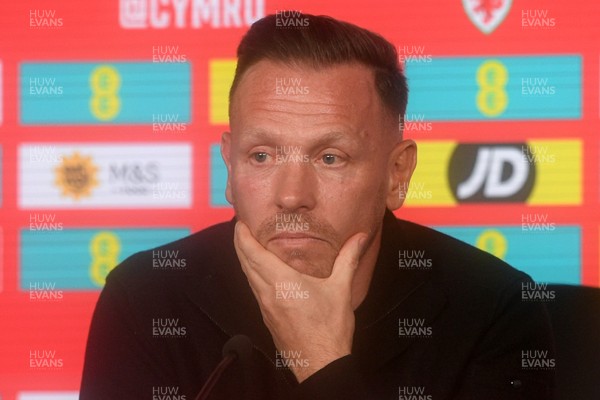 170326 - Wales Football Squad Announcement - Wales Manager, Craig Bellamy speaks during a press conference after announcing his squad for the upcoming World Cup play-off match against Bosnia-Herzegovina  