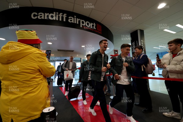 151122 - Wales Football Squad Departs For Qatar From Cardiff Airport - Chris Mepham and Harry Wilson