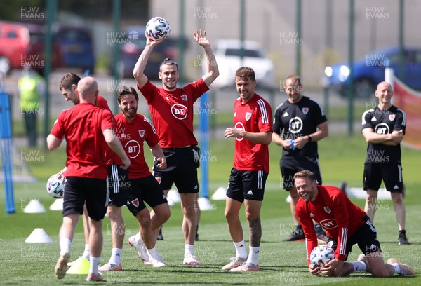 010621 - Wales Football Training - Gareth Bale alongside Aaron Ramsey during training