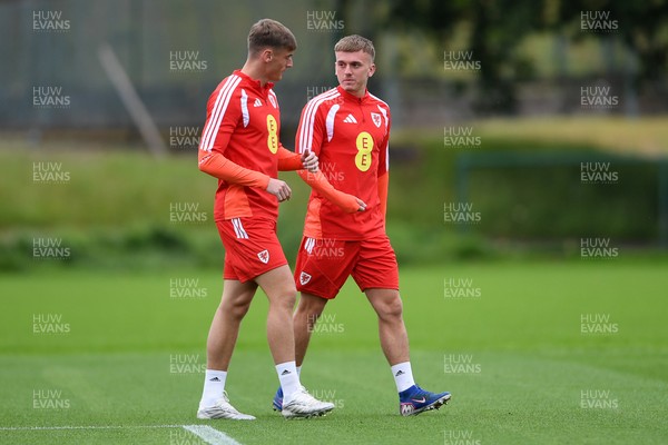 010626 - Dylan Lawlor and Isaak Davies of Wales during training ahead of their upcoming friendly match against Ghana
