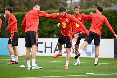 031026 - Wales Football Training - Ben Davies and Connor Roberts during training ahead of their upcoming Nations League match against Denmark