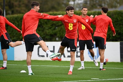 031026 - Wales Football Training - Ben Davies and Connor Roberts during training ahead of their upcoming Nations League match against Denmark
