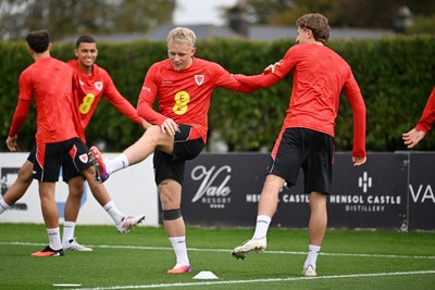 031026 - Wales Football Training - Joe Taylor and Wes Burns during training ahead of their upcoming Nations League match against Denmark
