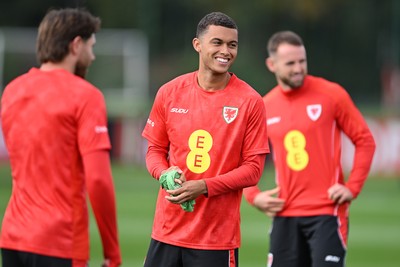 031026 - Wales Football Training - Brennan Johnson during training ahead of their upcoming Nations League match against Denmark