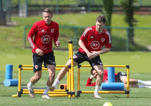 040621 - Wales Football Squad Training Session -  Chris Gunter and Ben Davies during a Wales training session ahead of their friendly match against Albania 