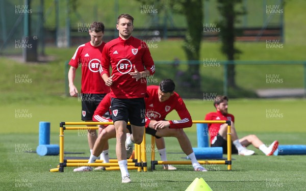 040621 - Wales Football Squad Training Session -  Kieffer Moore during a Wales training session ahead of their friendly match against Albania 