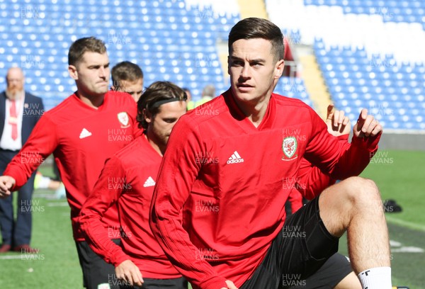 050919 - Wales football training session, Cardiff City Stadium - Wales' Tom Lawrence in warm up during Wales training session ahead of their Euro Qualifying match against Azerbaijan 