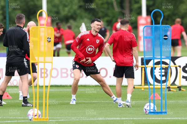 070622 -  Wales Football Training - Kieffer Moore of Wales during training ahead of their League of Nations match against Netherlands