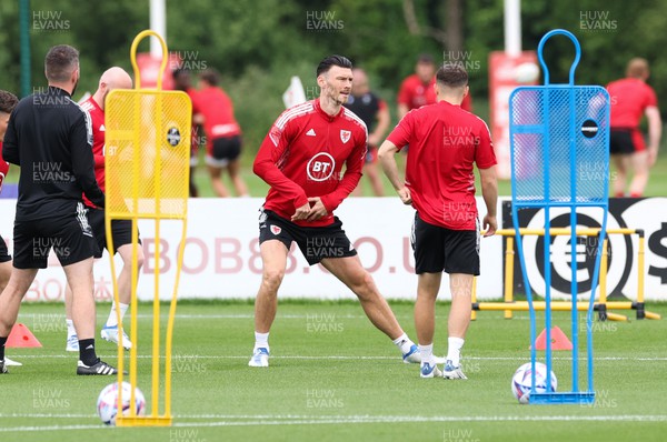 070622 -  Wales Football Training - Kieffer Moore of Wales during training ahead of their League of Nations match against Netherlands