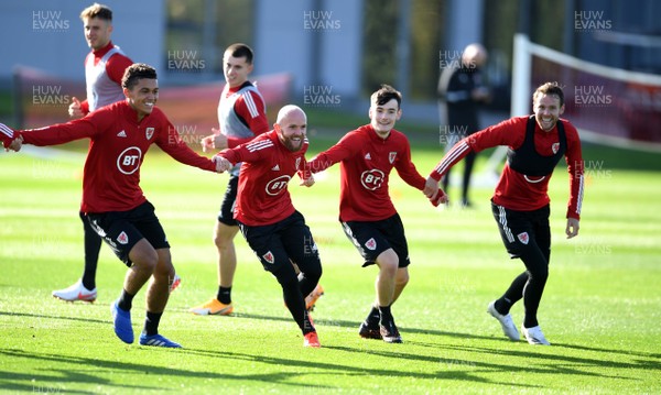 071020 - Wales Football Training - Brennan Johnson, Jonny Williams, Dylan Levitt, Chris Gunter during training