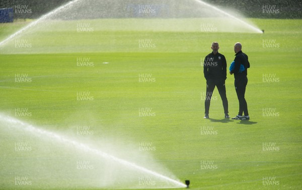 080919 - Wales Football Training session - Wales manager Ryan Giggs, left, with Rob Page during training session ahead of the International Friendly against Belarus