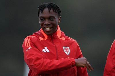 081025 - Wales Football Training - Ronan Kpakio of Wales during training ahead of tomorrows friendly match with England