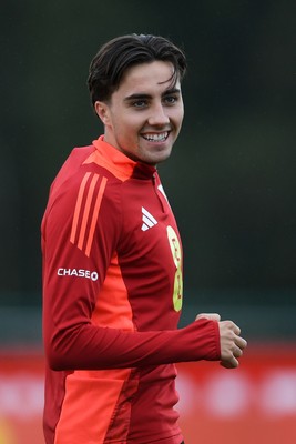 081025 - Wales Football Training - Joel Colwill of Wales during training ahead of tomorrows friendly match with England