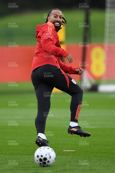 081025 - Wales Football Training - Sorba Thomas of Wales during training ahead of tomorrows friendly match with England
