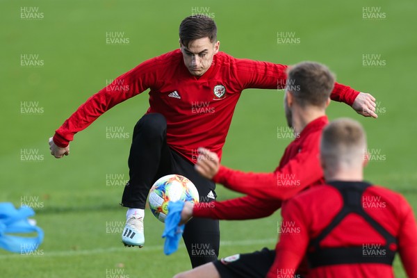091019 - Wales Football Training session - Wales' Tom Lawrence during training session ahead of their Euro Qualifying match against Slovakia