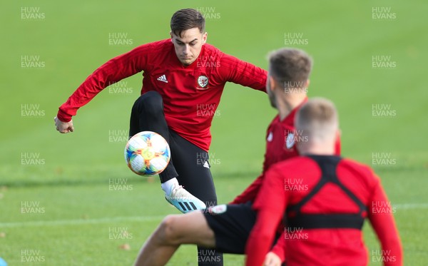 091019 - Wales Football Training session - Wales' Tom Lawrence during training session ahead of their Euro Qualifying match against Slovakia