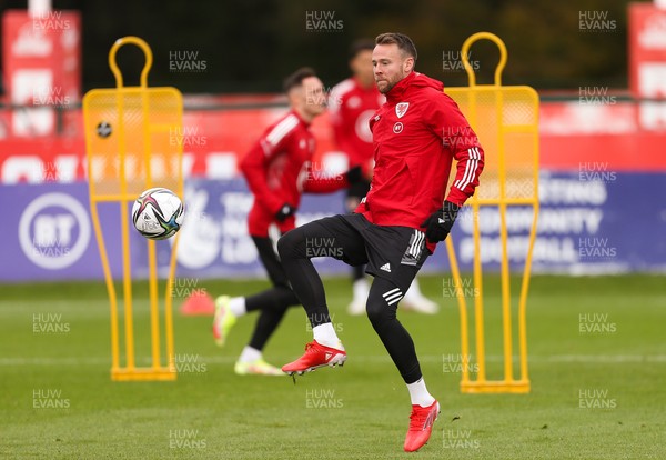 091121 - Wales Football Training - Wales Chris Gunter during a training session ahead of their World Cup Qualifying matches against Belarus and Belgium