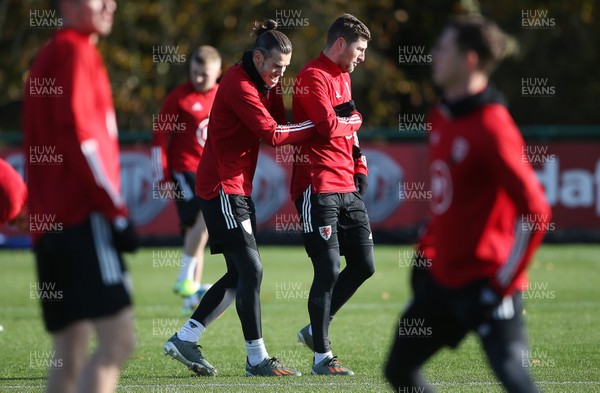 111119 - Wales Football Training - Gareth Bale and Ben Davies during training