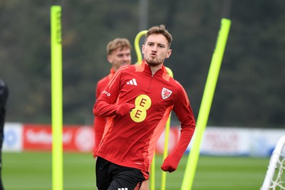 121025 - Wales Football Training - David Brooks of Wales during a training session ahead of tomorrows World Cup qualifier match against Belgium