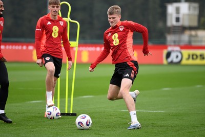 121025 - Wales Football Training - Jordan James of Wales during a training session ahead of tomorrows World Cup qualifier match against Belgium