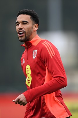121025 - Wales Football Training - Ben Cabango of Wales during a training session ahead of tomorrows World Cup qualifier match against Belgium