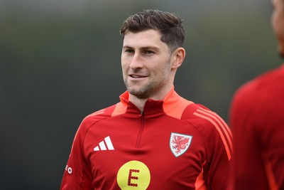 121025 - Wales Football Training - Ben Davies of Wales during a training session ahead of tomorrows World Cup qualifier match against Belgium
