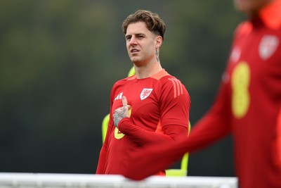121025 - Wales Football Training - Joe Rodon of Wales during a training session ahead of tomorrows World Cup qualifier match against Belgium
