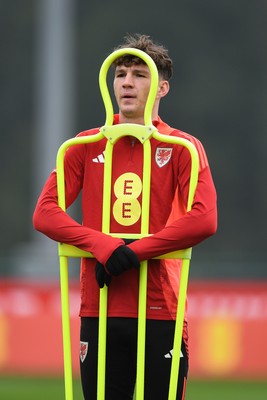 121025 - Wales Football Training - Lewis Koumas of Wales during a training session ahead of tomorrows World Cup qualifier match against Belgium