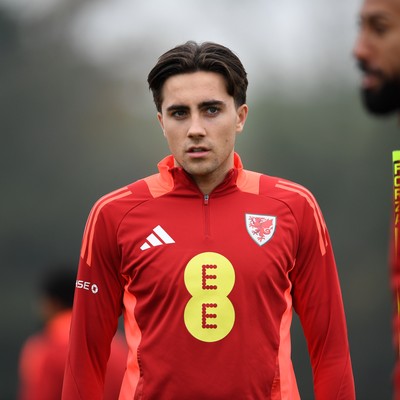121025 - Wales Football Training - Joel Colwill of Wales during a training session ahead of tomorrows World Cup qualifier match against Belgium