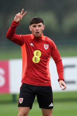 121025 - Wales Football Training - Mark Harris of Wales during a training session ahead of tomorrows World Cup qualifier match against Belgium