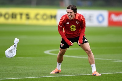 121025 - Wales Football Training - Harry Wilson of Wales during a training session ahead of tomorrows World Cup qualifier match against Belgium