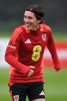 121025 - Wales Football Training - Harry Wilson of Wales during a training session ahead of tomorrows World Cup qualifier match against Belgium