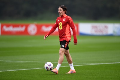 121025 - Wales Football Training - Harry Wilson of Wales during a training session ahead of tomorrows World Cup qualifier match against Belgium