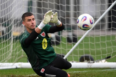 121025 - Wales Football Training - Karl Darlow of Wales during a training session ahead of tomorrows World Cup qualifier match against Belgium