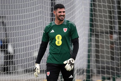 121025 - Wales Football Training - Tom King of Wales during a training session ahead of tomorrows World Cup qualifier match against Belgium