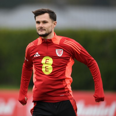 121025 - Wales Football Training - Liam Cullen of Wales during a training session ahead of tomorrows World Cup qualifier match against Belgium