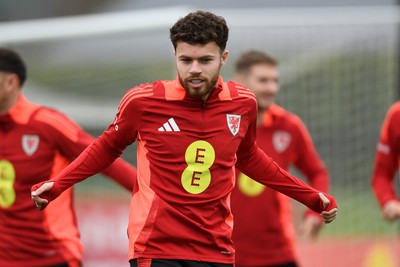 121025 - Wales Football Training - Neco Williams of Wales during a training session ahead of tomorrows World Cup qualifier match against Belgium