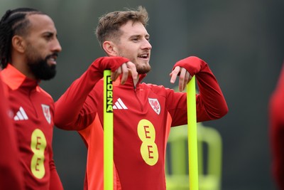 121025 - Wales Football Training - David Brooks of Wales during a training session ahead of tomorrows World Cup qualifier match against Belgium
