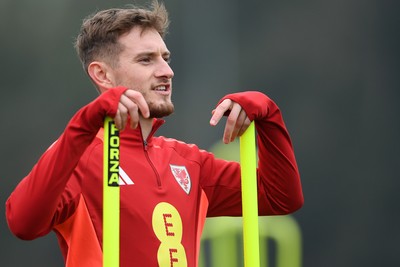 121025 - Wales Football Training - David Brooks of Wales during a training session ahead of tomorrows World Cup qualifier match against Belgium