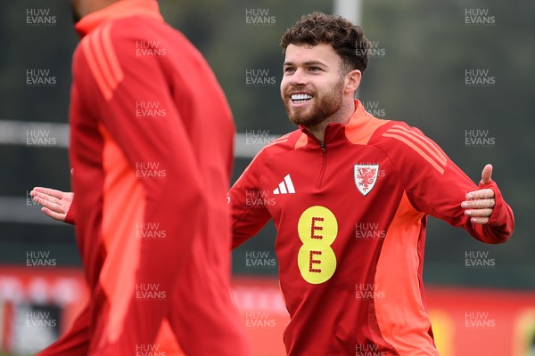 121025 - Wales Football Training - Neco Williams of Wales during a training session ahead of tomorrows World Cup qualifier match against Belgium